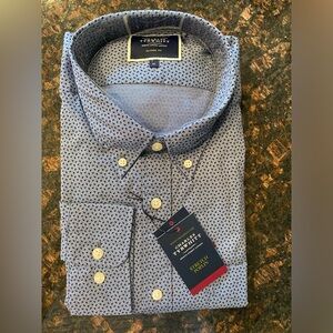 Charles Tyrwhitt Navy Paisley Print Classic Fit Long Sleeve Poplin Shirt sz. XL